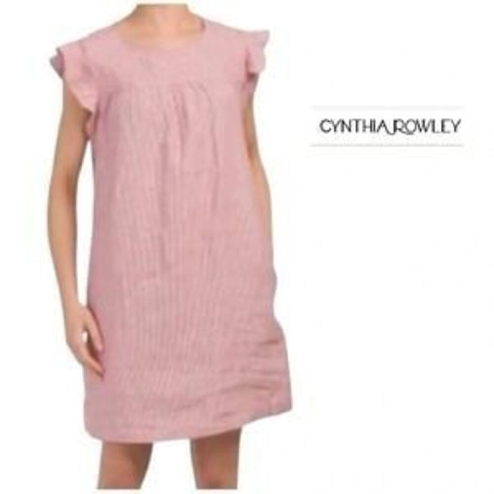 Cynthia Rowley Pink Striped Flutter Sleeve Mini Dress Large